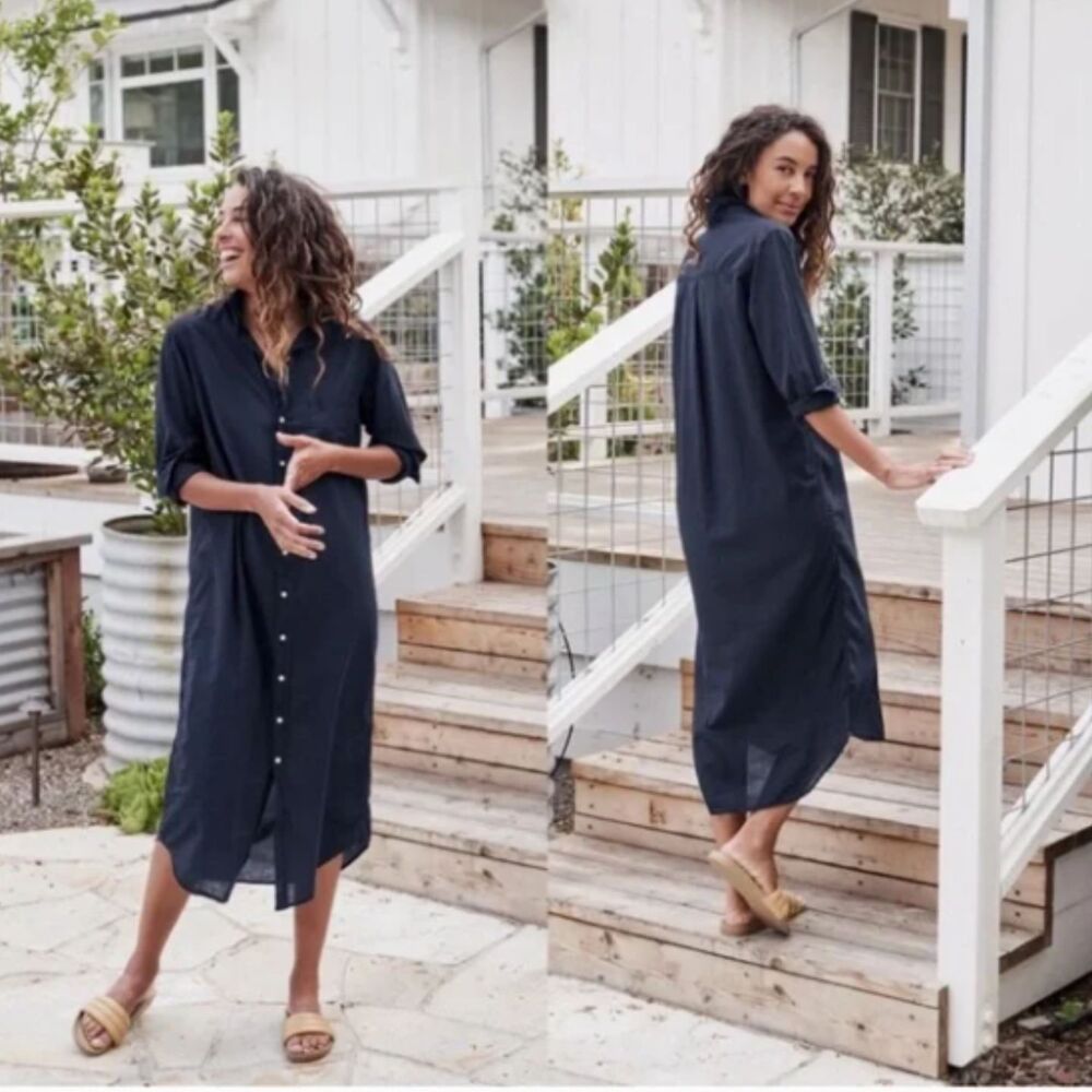 Frank & Eileen Rory Long Sleeve Maxi Shirtdress Dress Button Up Cotton Large